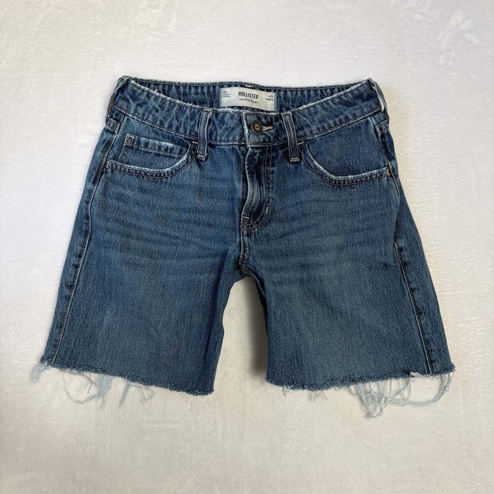 Hollister Low Rise Baggy Jorts Women’s 00 Medium Wash Raw Hem Grunge Skater Y2K